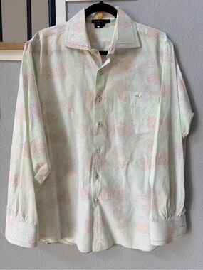 Tulliano Cotton Paisley Button Down Shirt Size Large L Pastel Pick Stitch Fair